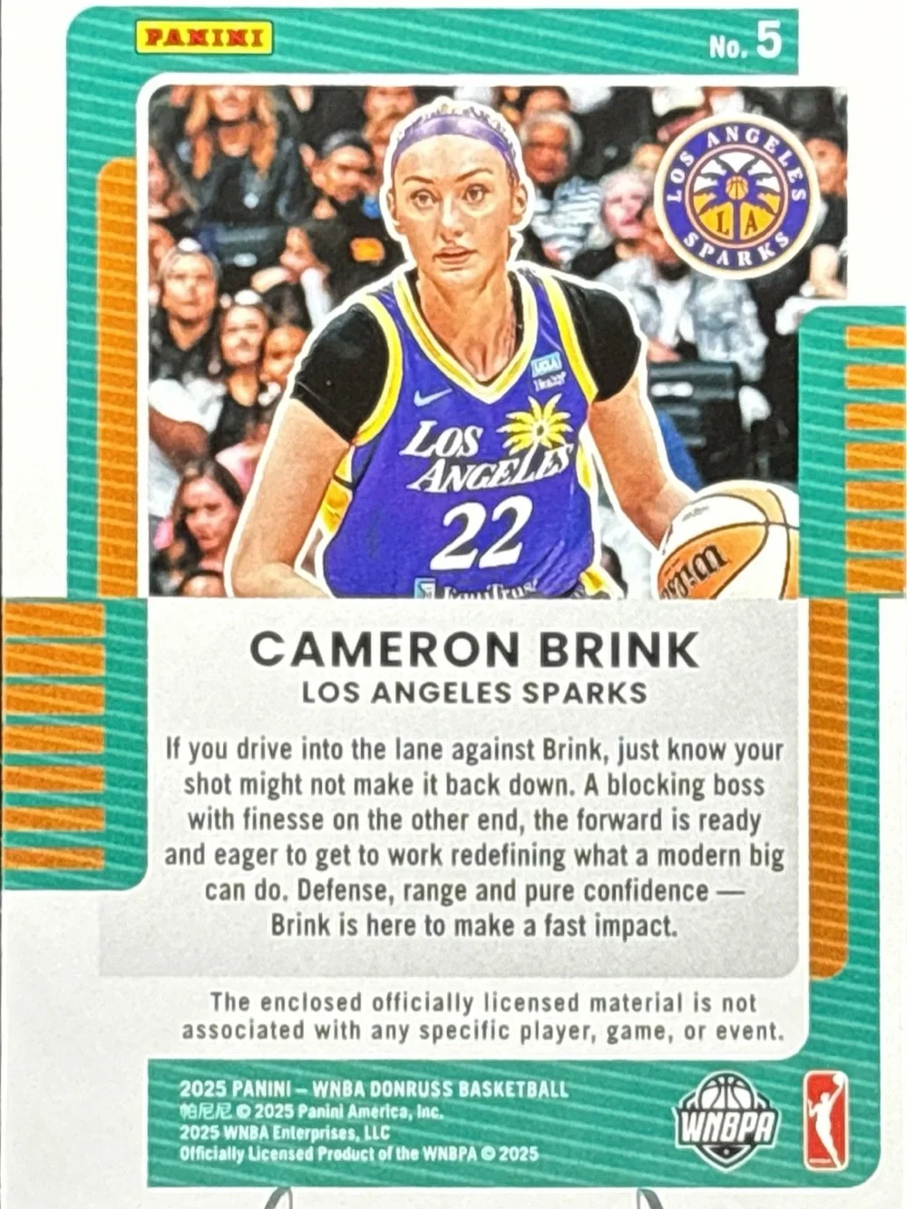 Panini Donruss Cameron Brink Los Angeles Sparks Memorabilia Basketball Card